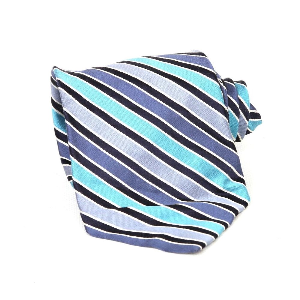 Express Blue Black White Stripe 100% Silk Diagonal Striped Mens Necktie Tie Ties